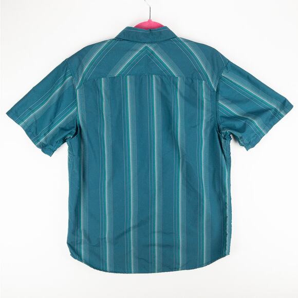 Columbia Fishing Shirt Men's Medium Vented Nylon Short Sleeve Green Striped Logo - Picture 9 of 11